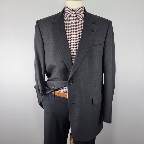 Hart Schaffner Marx Men's Sport Coat Blazer Two Button Charcoal Black Wool‎ 46L